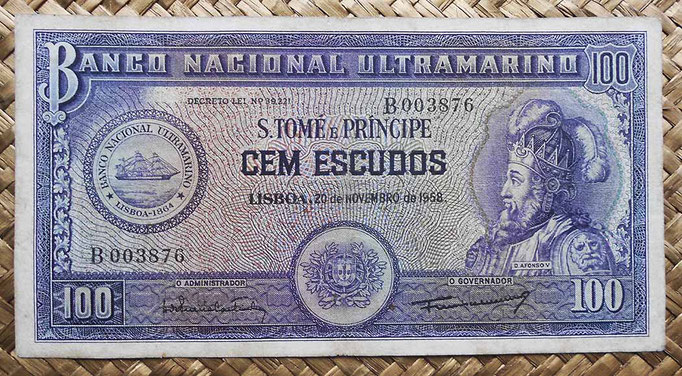 Santo Tomé y Príncipe 100 escudos 1958 (158x82mm) pk.38 anverso