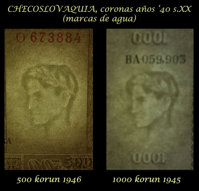 Checoslovaquia serie coronas 1945-1946 marcas de agua
