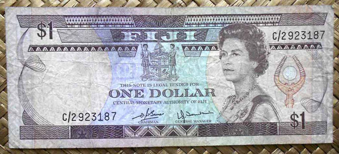 Islas Fiji 1 dollar 1980 (156x67mm) pk.76a anverso