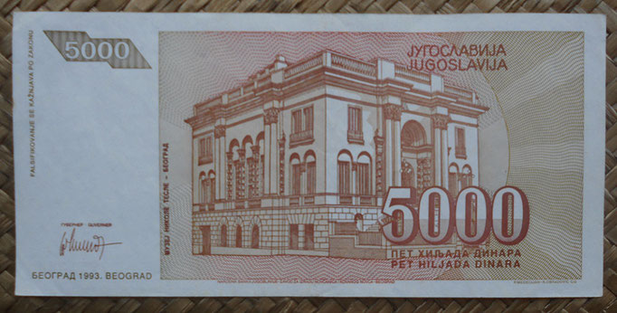 Yugoslavia 5000 dinares 1993 pk.128 reverso