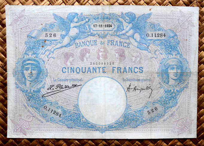 Francia 50 francos Bleu et Rose 1924 anverso