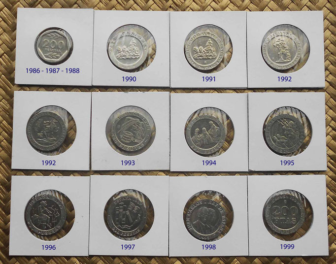 España -monedas de 200 pesetas acuñadas entre 1986 y 1999