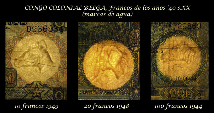 Congo Belga serie Francos 1941-50 marcas de agua