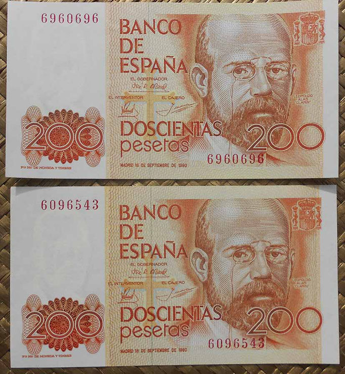 200 pesetas 1980 sin serie tinta excesiva en ultima cifra inferior