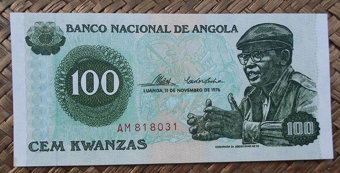 Angola 100 kwanzas 1976 (140x65mm) pk.111a anverso