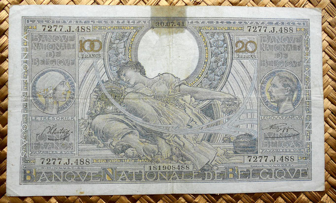 Bélgica 100 francos-20 belgas 1941 anverso