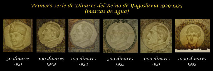 Yugoslavia serie dinares 1929-1935 marcas de agua