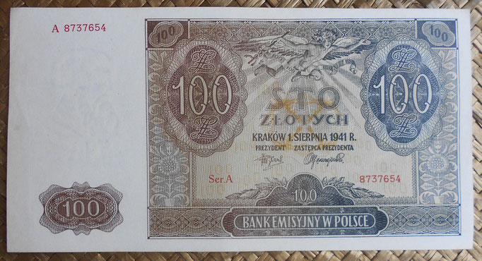 Polonia 100 zlotych 1941 (186x98mm) pk.102 anverso