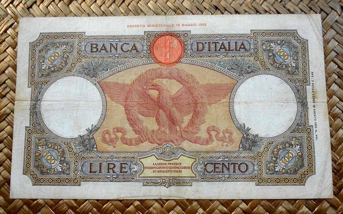 Italia 100 liras 1938 reverso