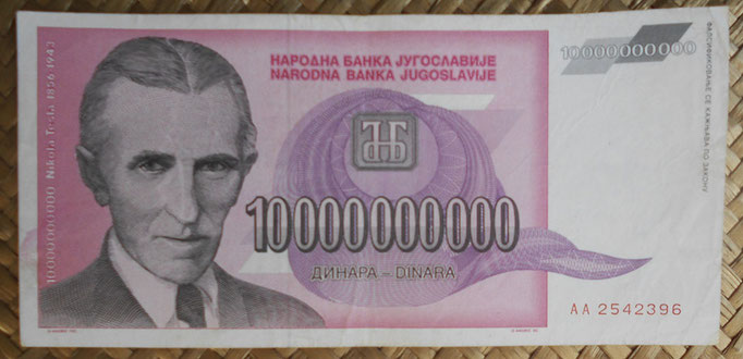 Yugoslavia 10.000.000.000 dinares 1993 (164x78mm) pk.127 anverso