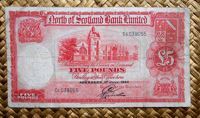 Escocia North of Scotland Bank Limited 5 libras 1944 (180x98mm) anverso