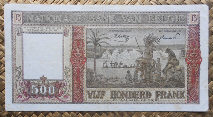 Belgica 500 francos 1945 (170x90mm) pk.130 reverso