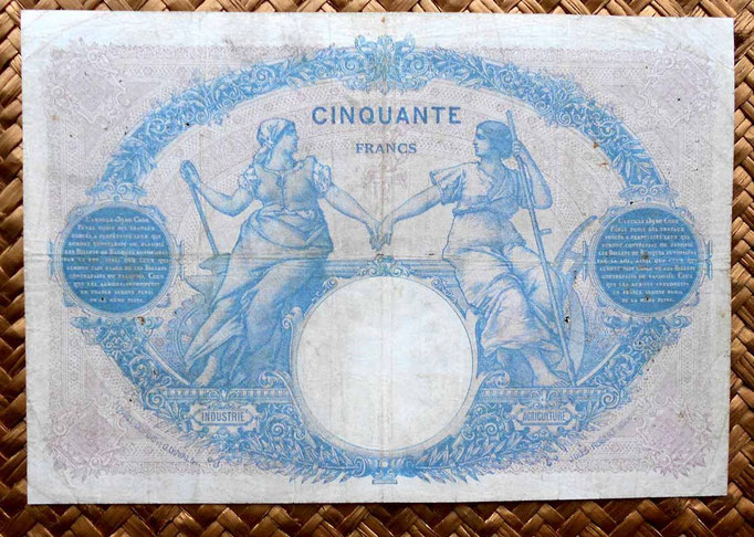 Francia 50 francos Bleu et Rose 1924 reverso