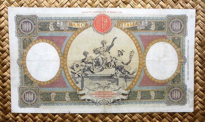 Italia 1000 liras 1935 (220x124mm) reverso