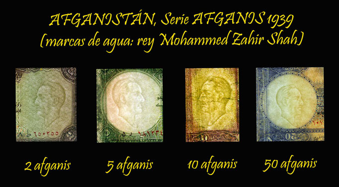 Afganistan serie afganis 1939 marcas de agua