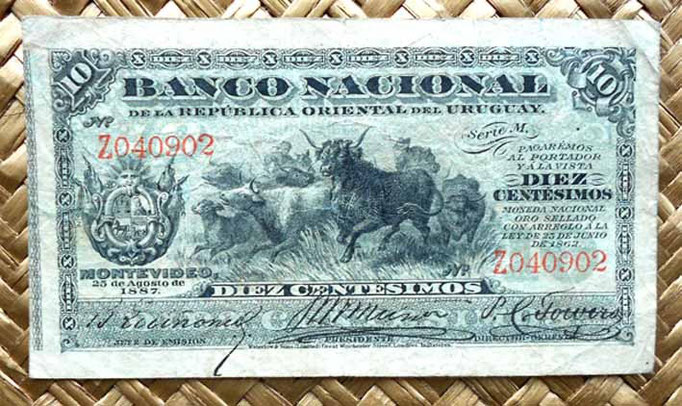 Uruguay 10 centésimos de peso 1887 anverso