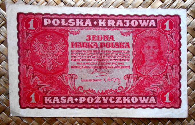 Polonia 1 marka 1919 (120x75mm) pk.23 anverso