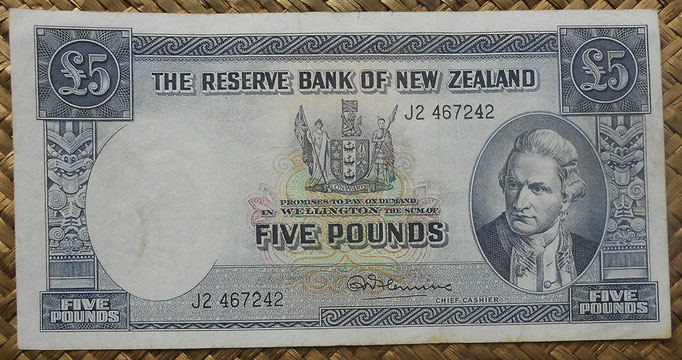 Nueva Zelanda 5 pounds 1956-67 (171x88mm) pk.160d anverso