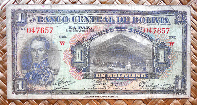 Bolivia 1 boliviano  1928 (138x70mm)  anverso