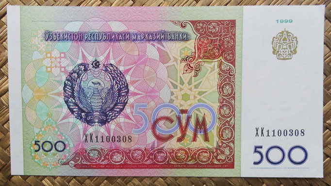 Uzbekistan 500 sum 1999 (144x77mm) pk.81 anverso