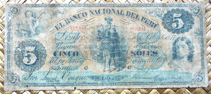 Perú 5 soles 1877 anverso