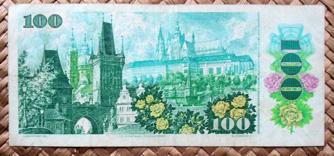 Checoslovaquia 100 korun 1989 reverso