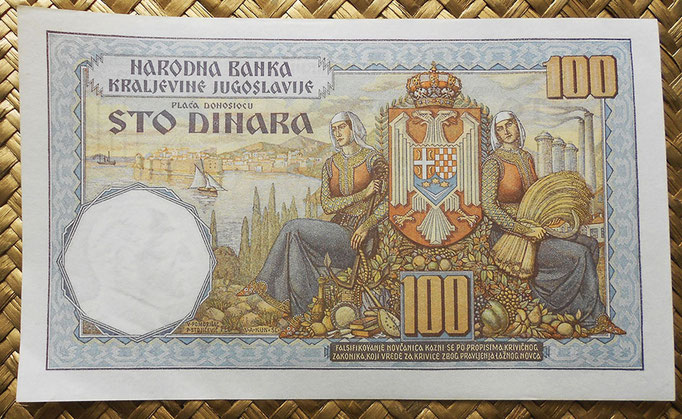 Yugoslavia 100 dinares 1934 pk.31 reverso