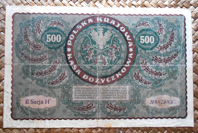 Polonia 500 marek 1919 pk.28 reverso