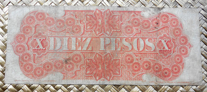Uruguay 10 pesos 1 doblón 1867 Banco Oriental reverso