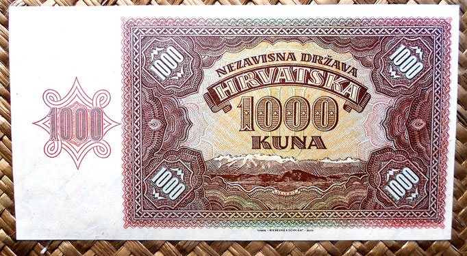 Croacia 1000 kunas 1941 (170x90mm) reverso