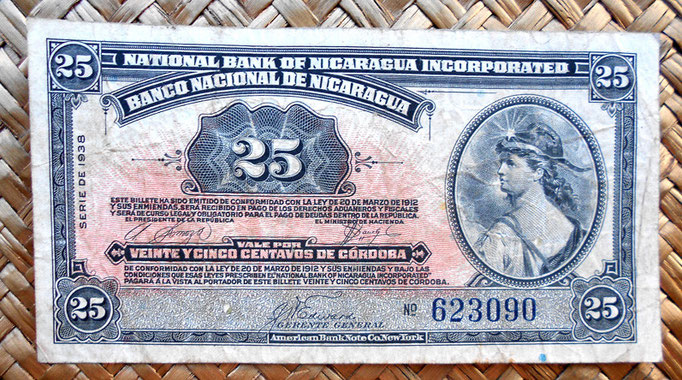 Nicaragua 25 centavos de cordoba 1938 (115x60mm) anverso