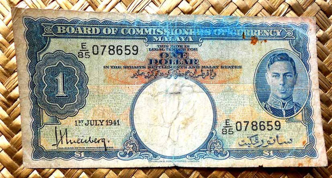 Malaya británica 1 dólar 1941 anverso
