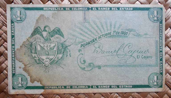 Colombia Banco del Estado 1 peso 1900 reverso
