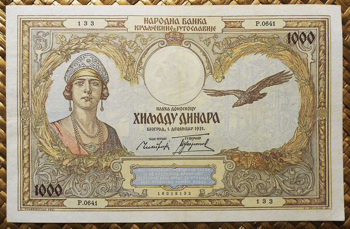 Yugoslavia 1000 dinares 1931 (194x125mm) pk.29 anverso
