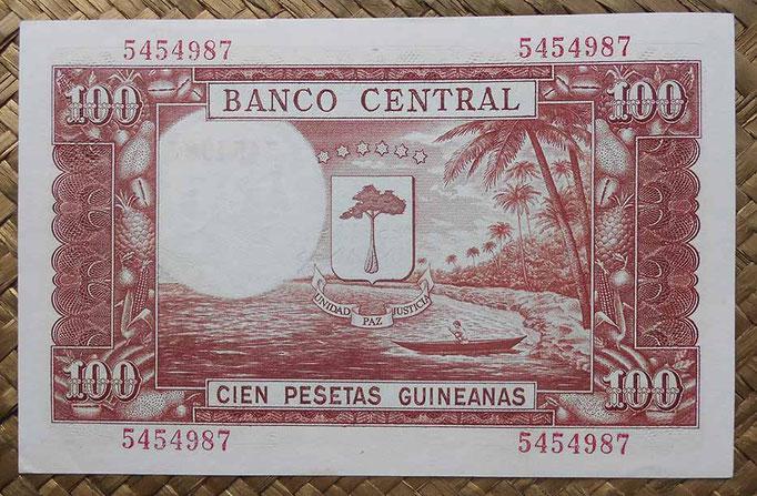 Guinea Ecuatorial 100 pesetas 1969 (138x88mm) pk.1 reverso