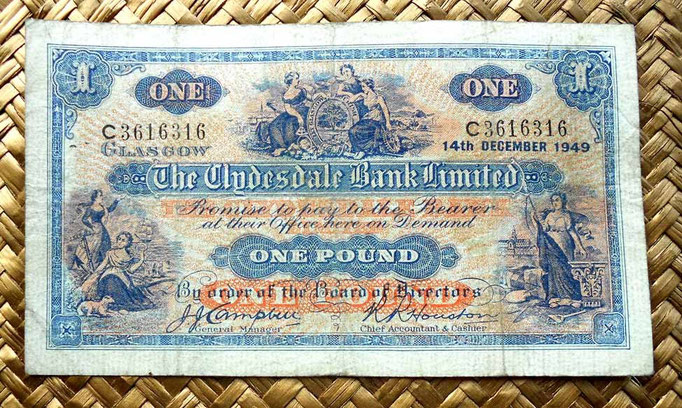 Escocia Clydesdale Bank 1 libra 1949 anverso