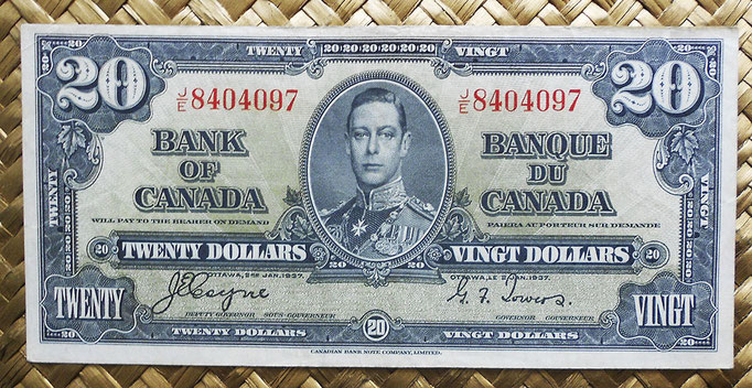 Canada 20 dollars 1937 (154x73mm) pk.62c anverso