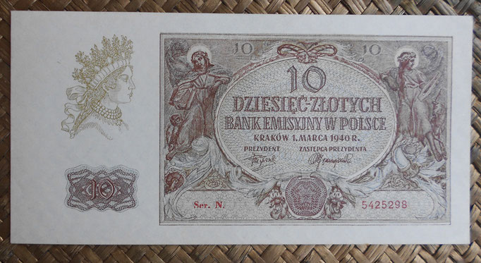 Polonia 10 zlotych 1940 (170x84mm) pk.94 anverso