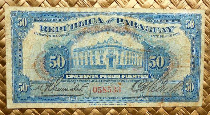 Paraguay 50 pesos fuertes 1923 anverso