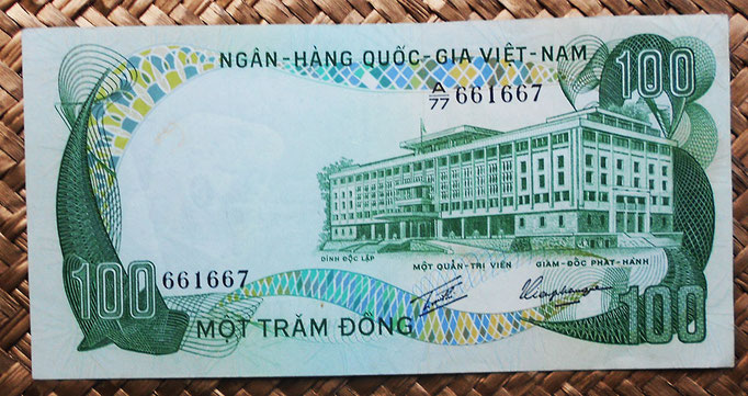 Vietnam del Sur 100 dong 1972 (147x72mm) pk.31a anverso