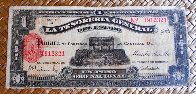 Mejico Estado de Yucatan 1 peso oro 1916 anverso