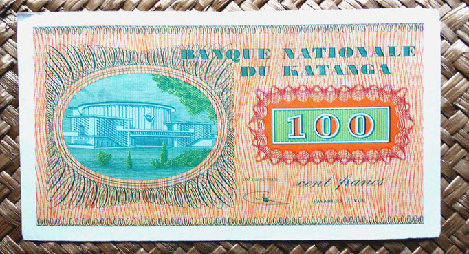 Katanga 100 francos 1960 reverso