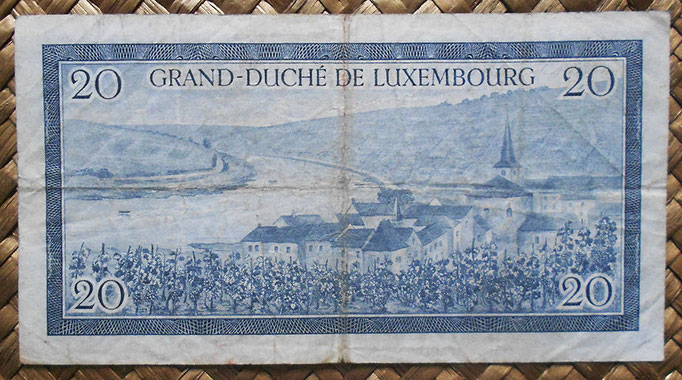 Luxemburgo 20 francos 1955 (135x72mm) pk.49a reverso