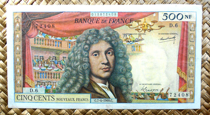 Francia 500 nuevos francos 1960 (182x98mm) anverso