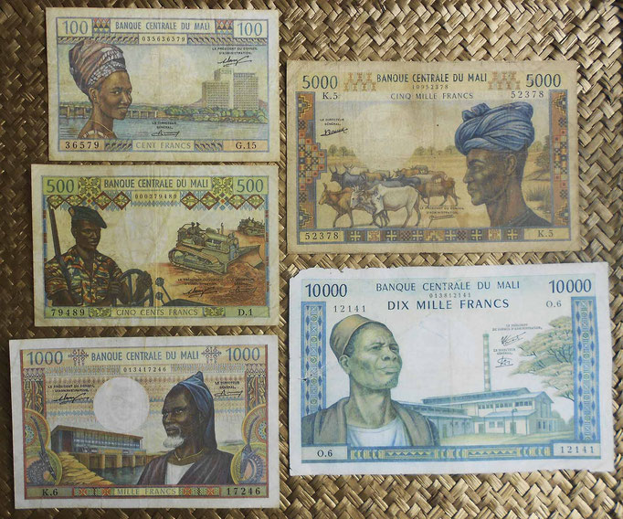 Mali serie francos -Banque Centrale du Mali- años '70-'80 s.XX anversos
