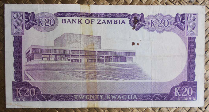 Zambia 20 kwachas 1969 (160x80mm) pk.13c reverso