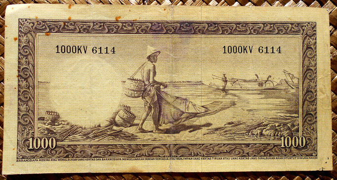 Indonesia 1000 rupias 1957 reverso