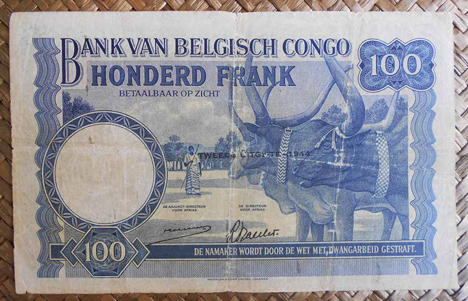 Congo Belga 100 francos 1944 (160x100mm) pk.17b reverso