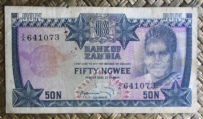 Zambia 50 ngwees 1973 (120x65mm) pk.14a anverso