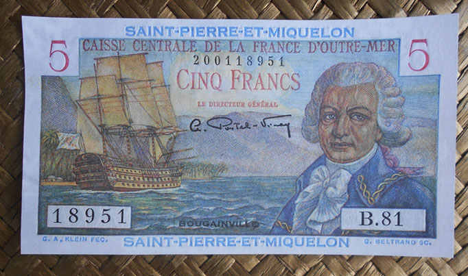 San Pedro y Miguelón 5 francos 1950-1960 (104x57mm) pk.22 anverso